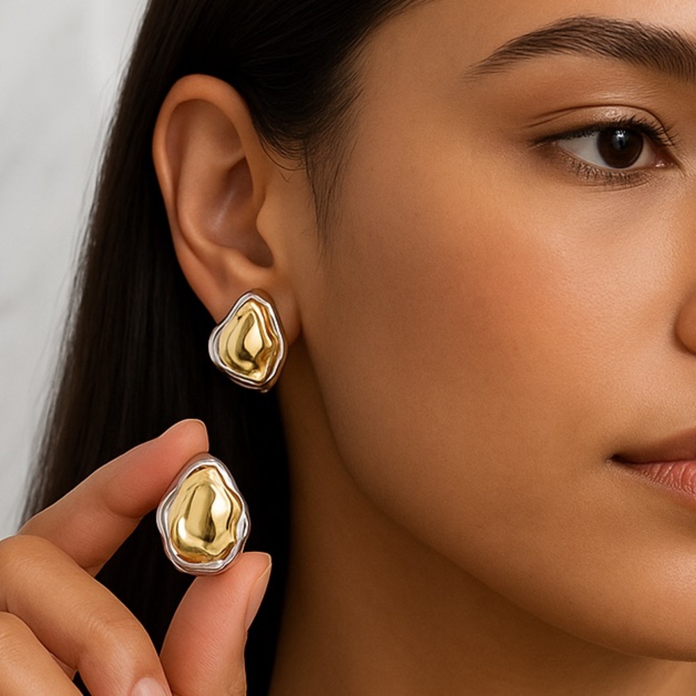 Elegant Stainless Steel Mix Flat Post Gold and Silver Stud Earrings